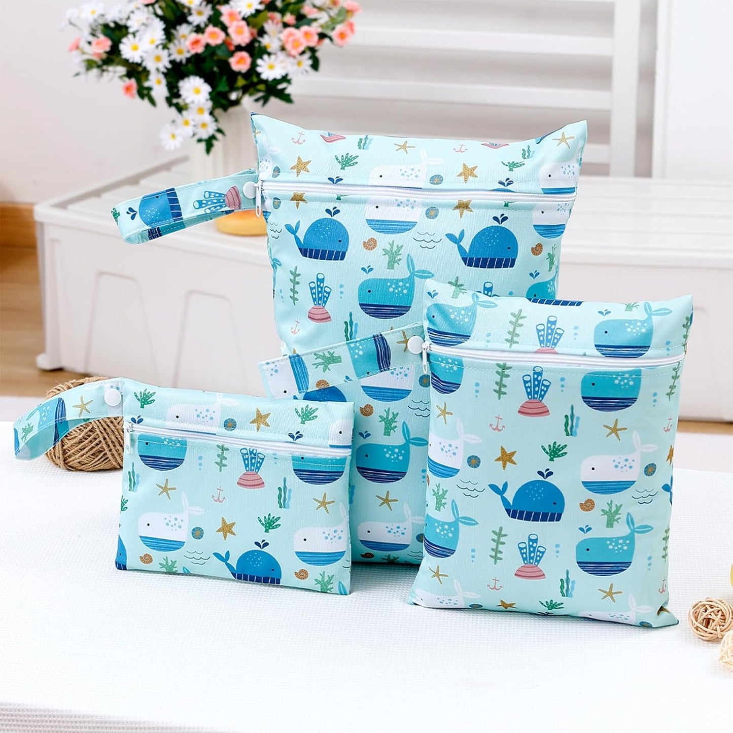 Happy Flute 3 Set Wet Bag Storage Bag Zipper Waterproof Washable Travel Bags, Beach, Pool, Gym Bag for Cloth Diaper, Swimsuits & Wet Clothes (EF696)