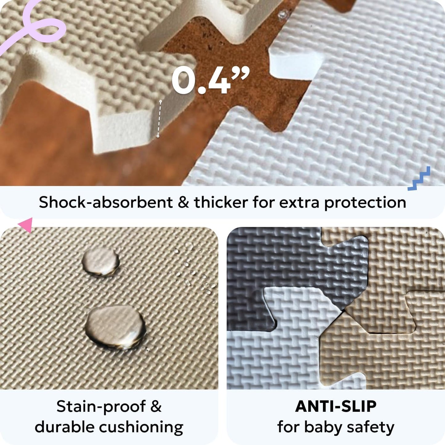 MioTetto Baby Play Mat, Comfortable Tummy Time Mat – Portable Foam Floor Tiles, Safe baby mat for floor for Crawling & Development, Soft play mat for babies 0-6 months, Stylish interlocking foam tiles