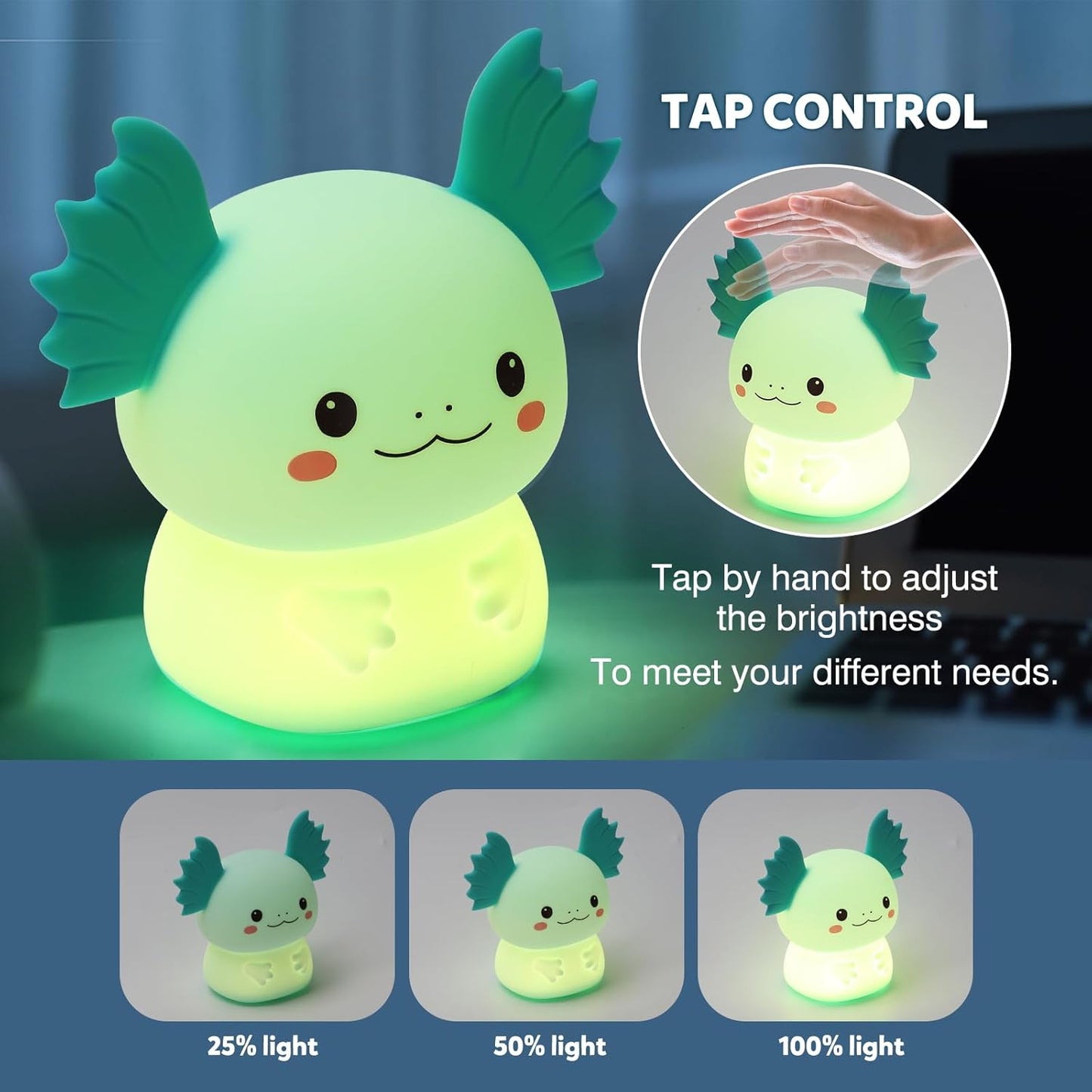 Axolotl Lamp, Axolotl Night Light, Eye-Caring Dimmable LED, Rechargeable Silicone Bedside Lamp, Night Lamp for Kids, Gifts for Boys and Girls, Funny Animal Light,Living Room,Kids Room&Girls Room Decor