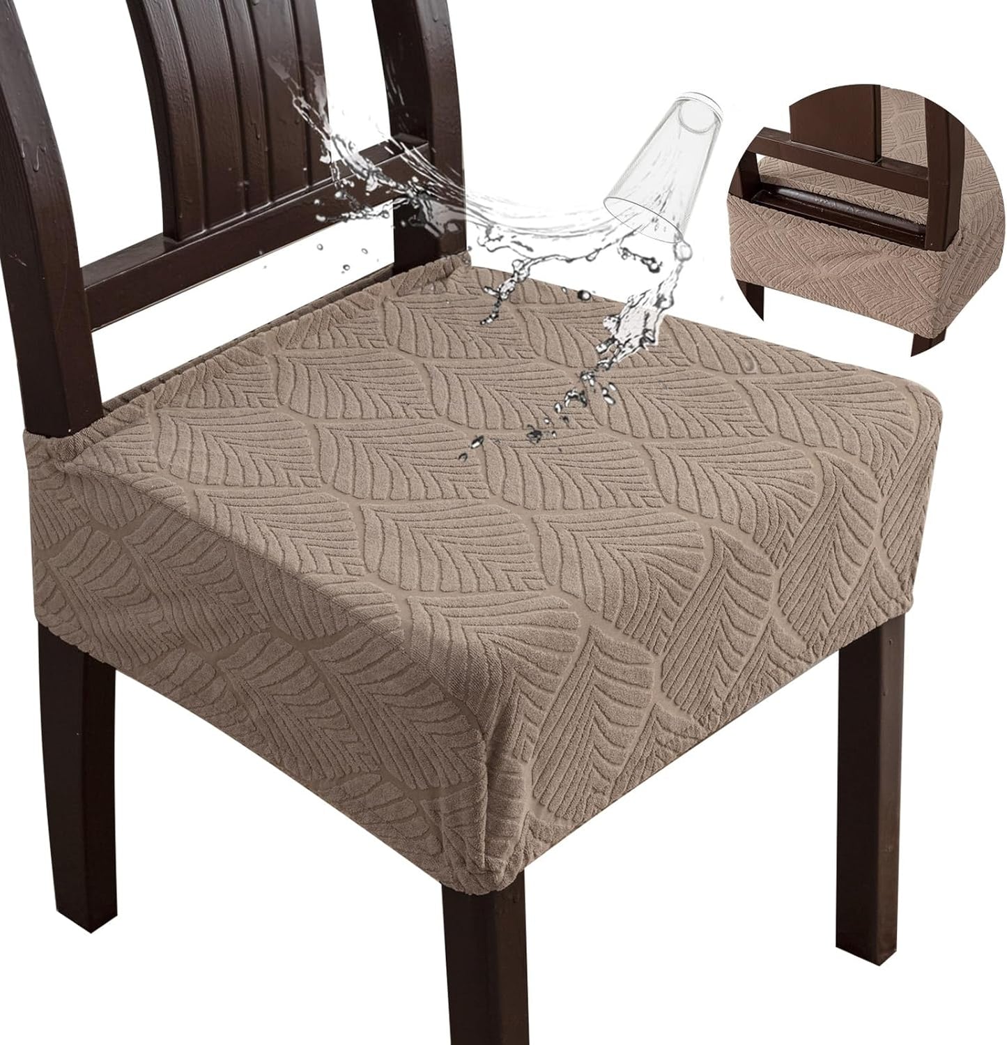 Removable and Washable Seat Covers for Dining Room Chairs Set of 4 - Waterproof Stretch Chair Seat Slipcovers, No Back Covers
