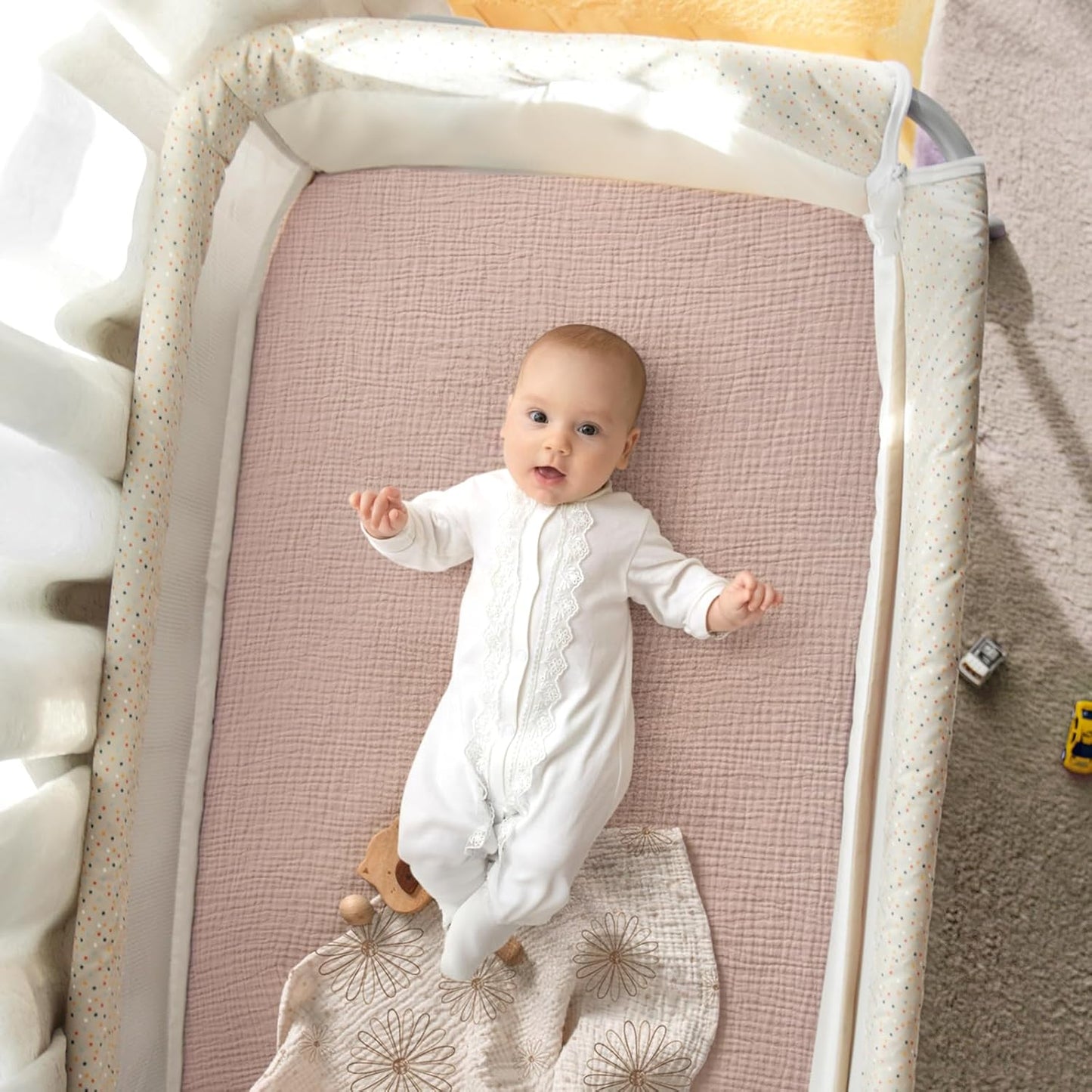lulumoon Pack N Play Sheets Muslin: Cotton Fitted Sheets for Pack and Play Mattress - Soft Playard Sheets for Boys and Girls