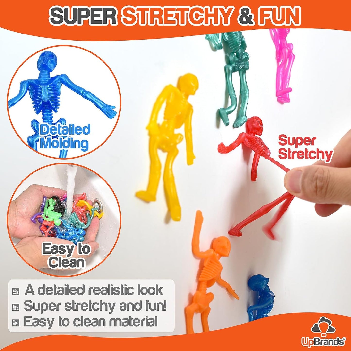 UpBrands 120 Halloween Stretchy Skeleton Toys – Safe Bulk Party Favors for Kids, Spooky Mini Skeleton Decorations, Trick-or-Treat Giveaways, Party Bag Fillers and Classroom Incentives