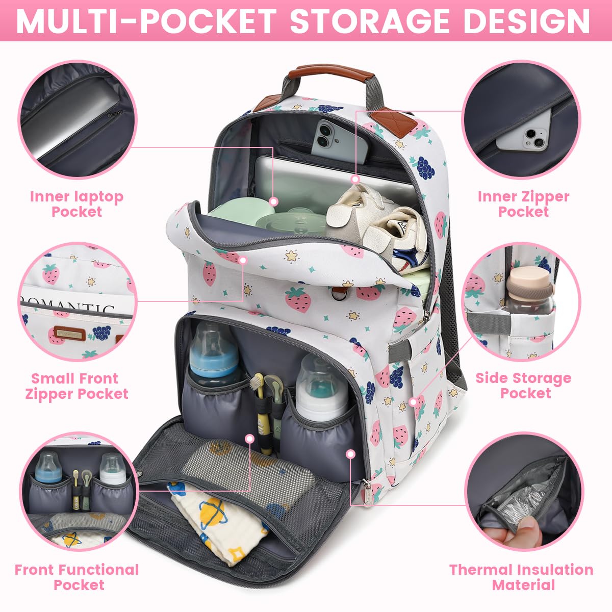 Diaper Bag Backpack, Large Baby Nappy Bags with Portable Changing Pad for Boys and GirlsMultifunction Travel Baby Bag for Moms Dads, Shower Gifts Waterproof and Stylish