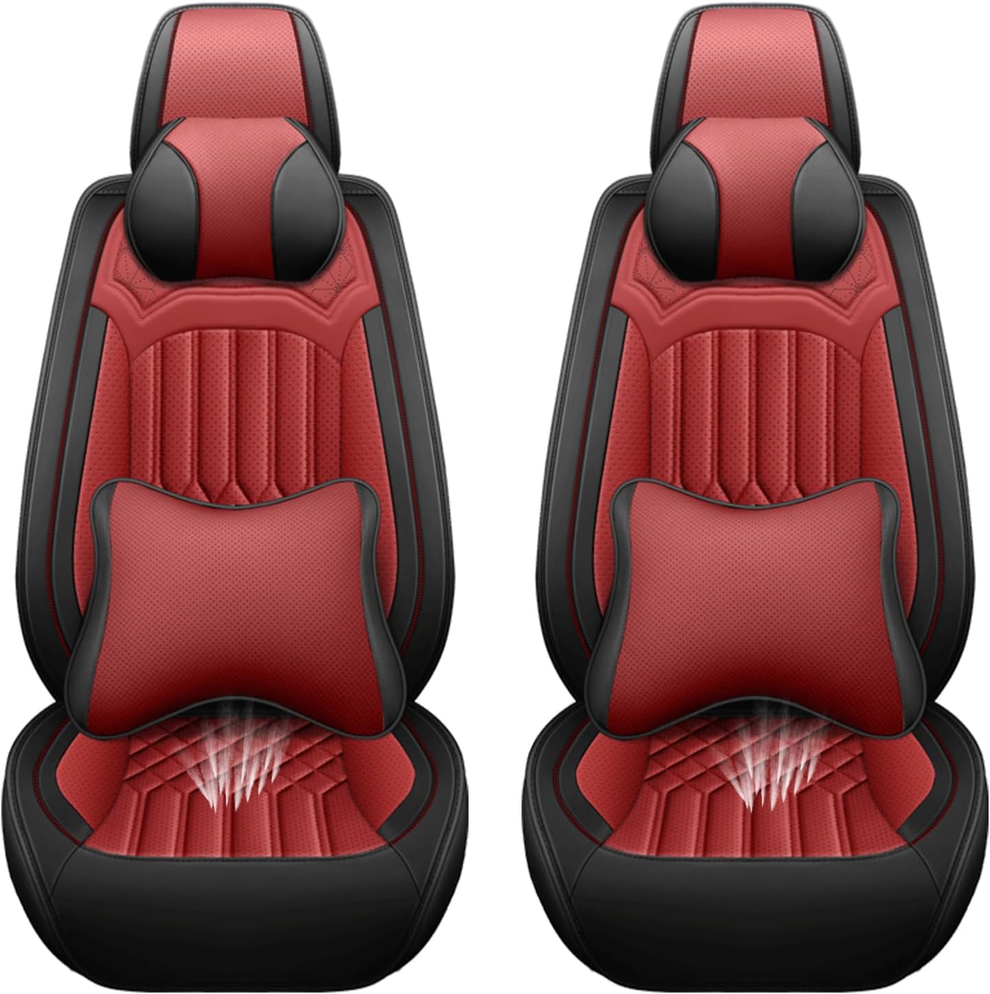 Car Seat Covers for Chevy Impala Limited 2014-2016 napa Leather Seat Covers, Waterproof Non-Slip Car Seat Protectors, Comfortable Seat Cover Adaptive Airbags（Black+Red, 2 PCS Front with Pillow）