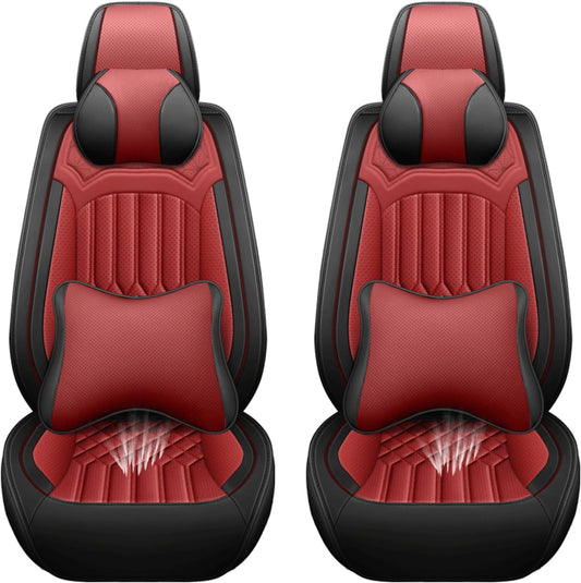 Car Seat Covers for Chevy Impala Limited 2014-2016 napa Leather Seat Covers, Waterproof Non-Slip Car Seat Protectors, Comfortable Seat Cover Adaptive Airbags（Black+Red, 2 PCS Front with Pillow）