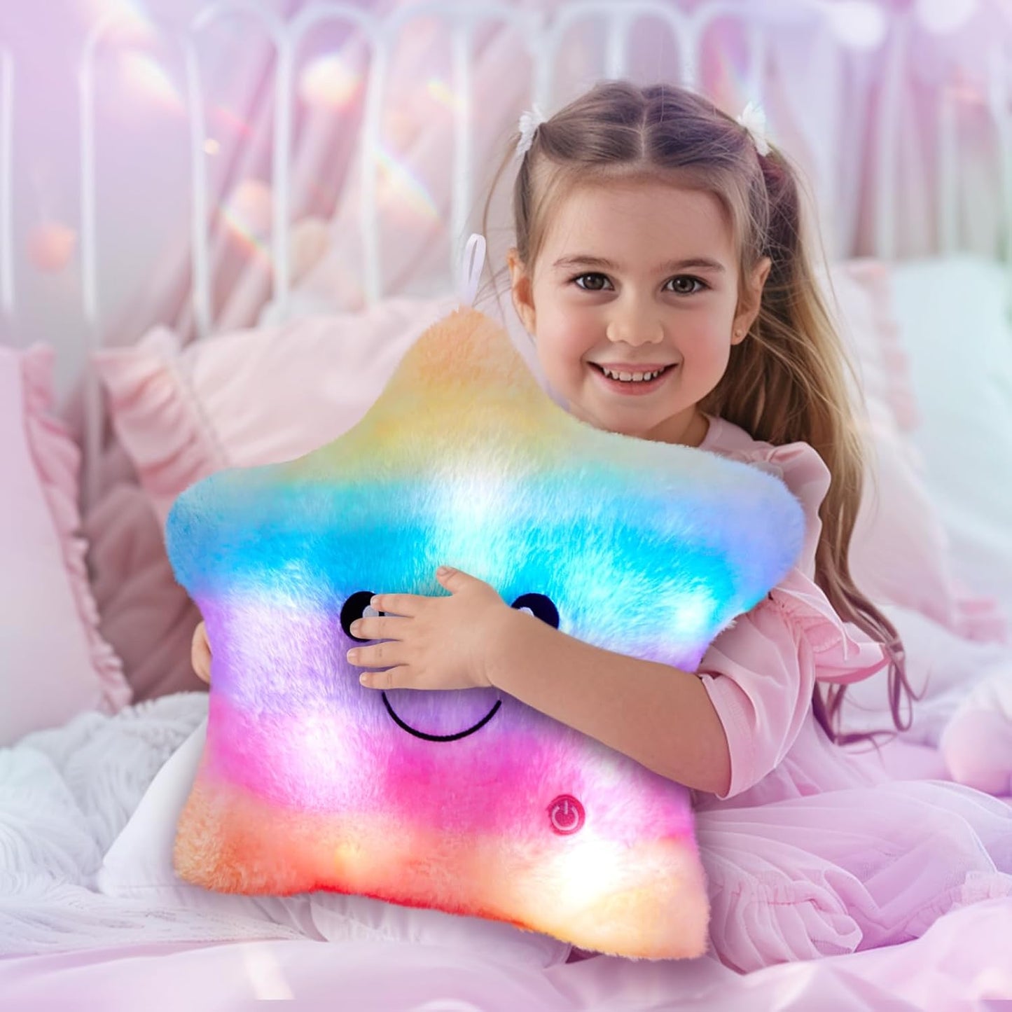 WEWILL 13'' Rainbow Light up Twinkle Star Glowing LED Night Light Plush Toy Pillows Stuffed Animal Birthday Christmas Holiday Valentines Gifts for Toddlers Girls