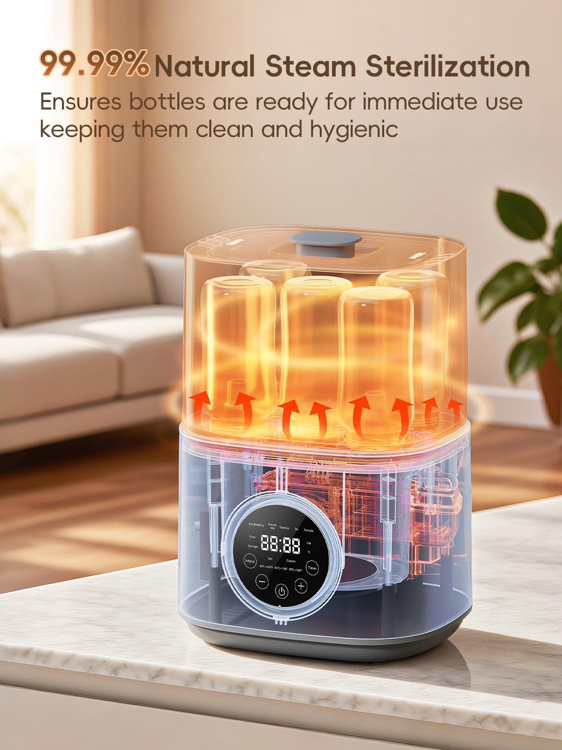 Bottle Sterilizer and Dryer, with Breastmilk Warmer, Large Capacity Baby Bottle Steam Sterilizer and Dryer for Baby Bottles, Pacifiers, Pump Parts, Touch Screen & Auto-Off, Premium Quality (Cream)