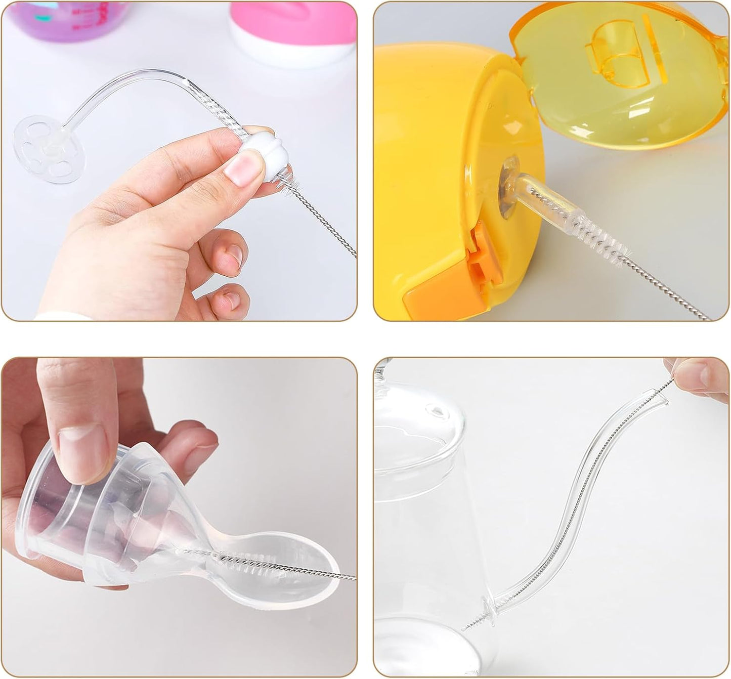8PCS Bottle Brush Sponge Cup Brush with Straw Brushes Long Handle Cleaner Brush for Baby Bottle Glasswares Mugs Cups Kitchen Clean (4 Bottle Brushes + 4 Straw Brushes)