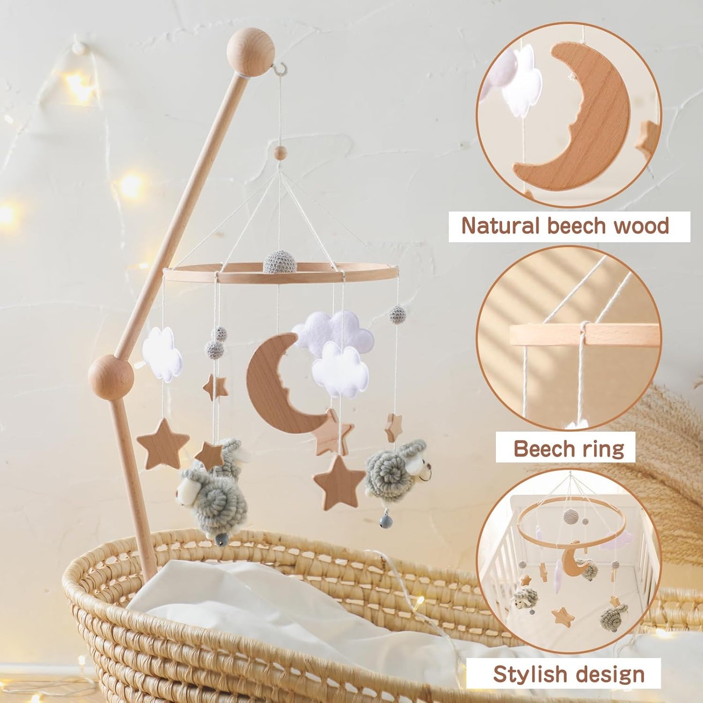 Baby Mobile for Crib, Montessori Baby Crib Mobile for Boys Girls for Bassinet, Nursery Decor for Infant Bedroom Hanging, Baby Mobile Soothe Toys -Gender Neutral Baby Gift (Gray)