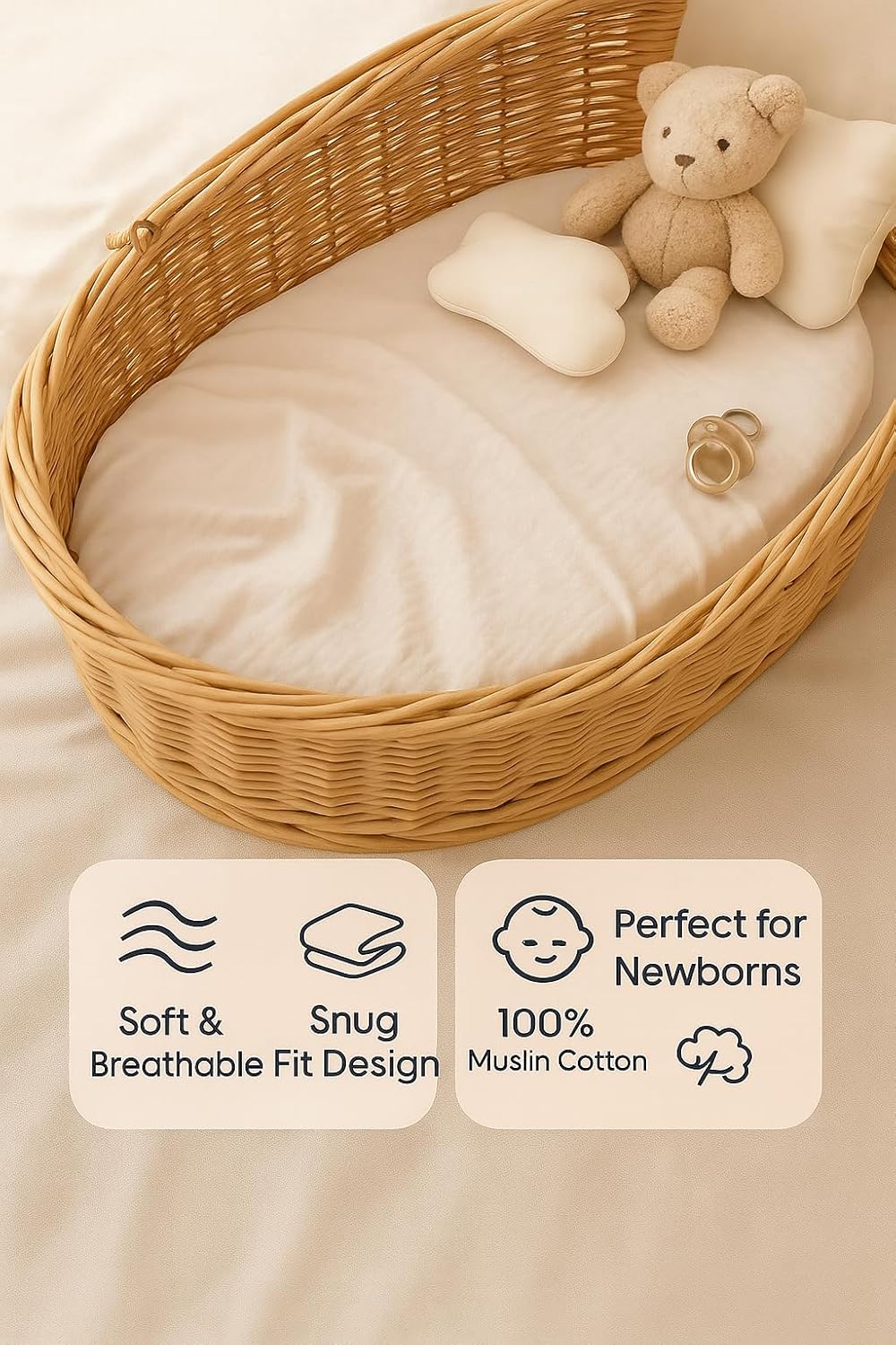 Bassinet Sheets 33x17 Inches 2 Pack Brown & Beige Neutral Bassinet Sheets Boy/Girl, Soft Fitted Bassinet Sheet for Oval & Rectangle Mattress, Stay Snug Design, Gentle, Breathable & Easy to Wash