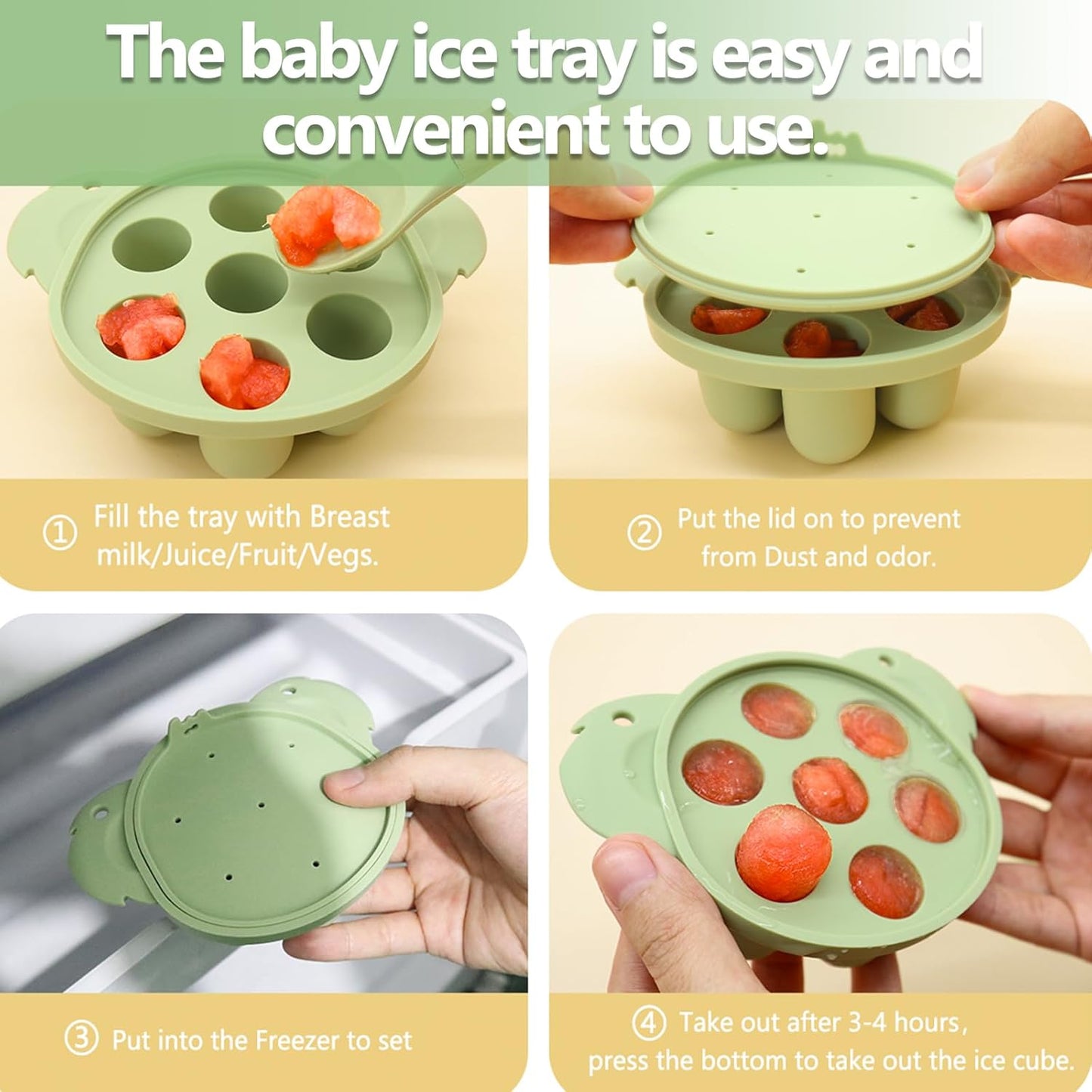 Baby Fruit/Food Feeder with Breastmilk Popsicle Molds & Teether Combo Food Grade Silicon for 6M+ Breastmilk Pops, Frozen Fruit, Baby Teething Relief(Green)