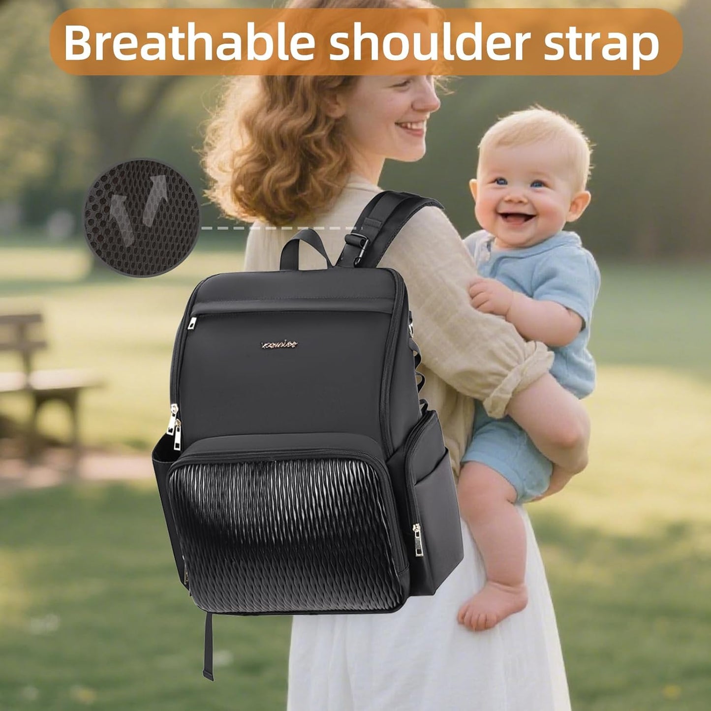 Stylish Baby Diaper Bag, Baby Bag with Changing Pad, Pacifier Case& Stroller Straps, Large Diaper Backpack Boy Girl, Water Resistant Travel Diaper Backpack for Mom Dad