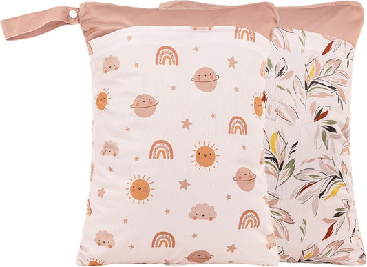 Wet Dry Bags with Two Zippered Pockets and Handle, Reusable Storage Bag for Breast Pump Parts & Baby Items, Waterproof Diaper Bags, Yoga Gym Bag for Swimsuits or Wet Clothes-2pcs, 11.8*15.75"