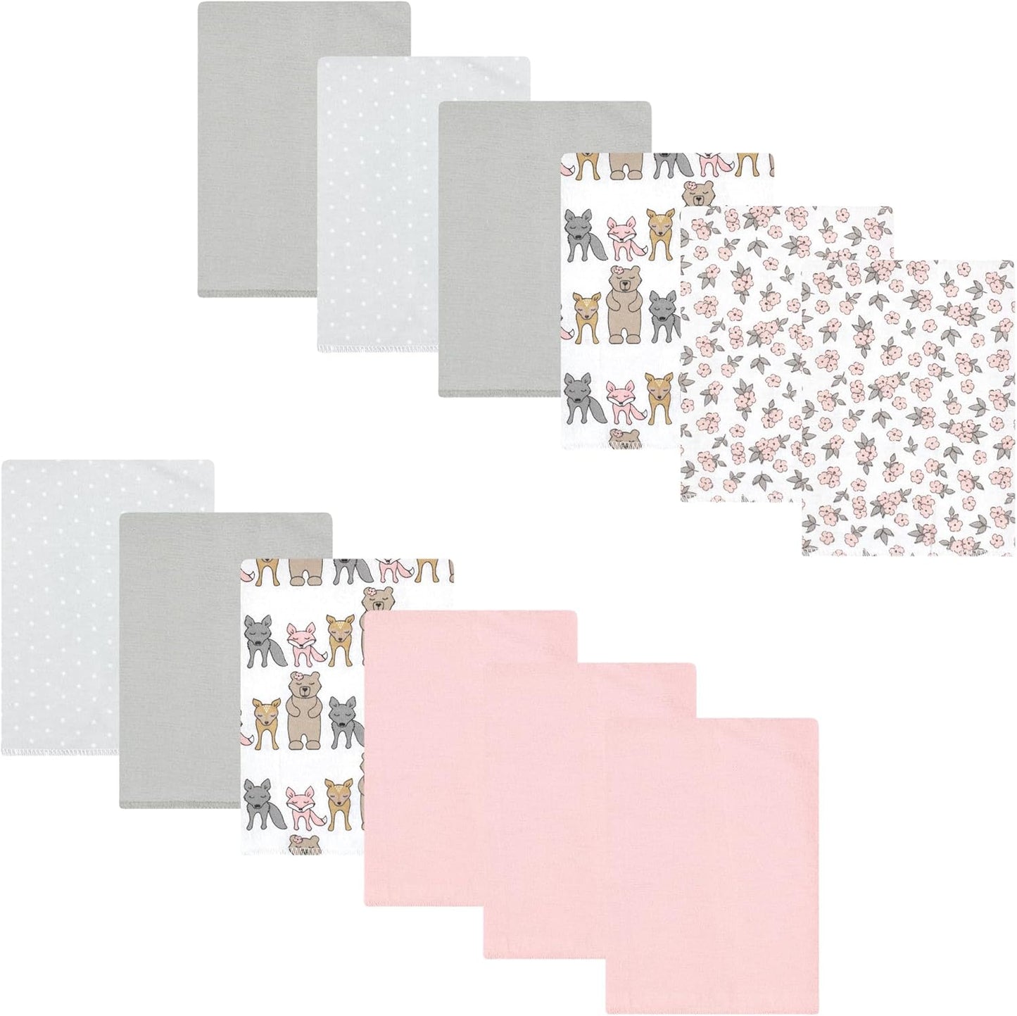 Luvable Friends Hudson Baby Flannel Burp Cloths 12pk, Woodland Bloom Pink