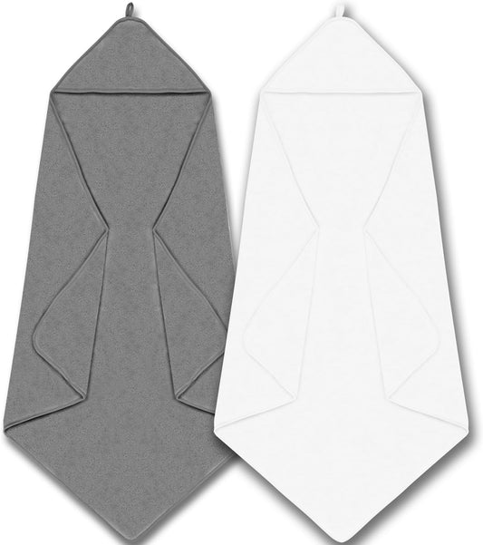 Hooded Baby Towels for Newborn 2 Pack,Extra Large 37.4 * 37.4Inch,Baby Essentials,Soft and Absorbent Hooded Towels for Babies,Toddler,Infant Bath Towel for Boy Girl,Grey and White.