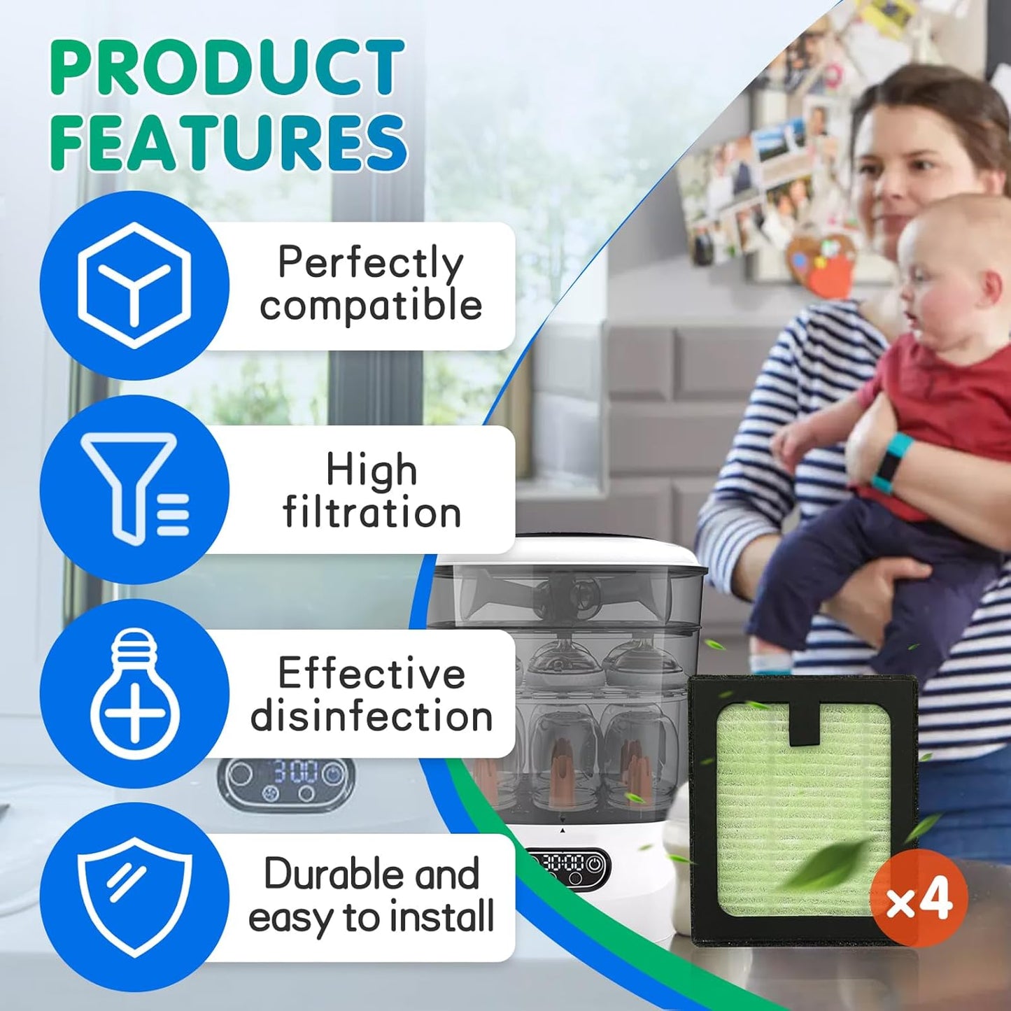 4Pack HEPA Filter Replacement for Baby Brezza Bottle Dryer Advanced