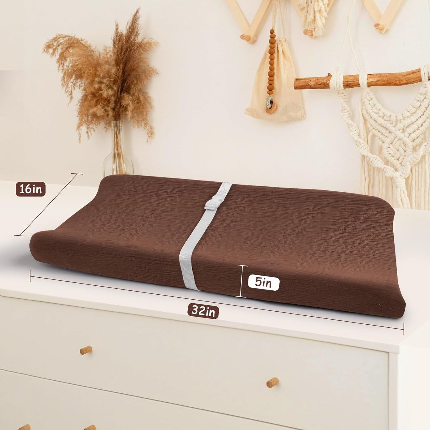 3 Pack Muslin Changing Pad Cover, Solid Changing Table Pad Cover, Soft Breathable Double Layer Boho Changing Pad Sheets Fit for Standard Changing Pad 16" x 32" (Cedar & Peach & Beige)