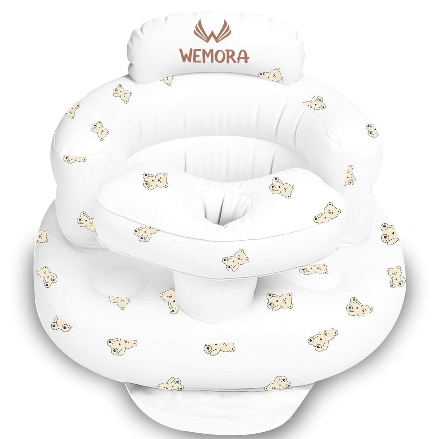 Inflatable Baby Seat for Babies 3-36 Months Blow Up Chair for Babies Infants Toddler Floor Sitting Up with Built in Air Pump (White, Bear)