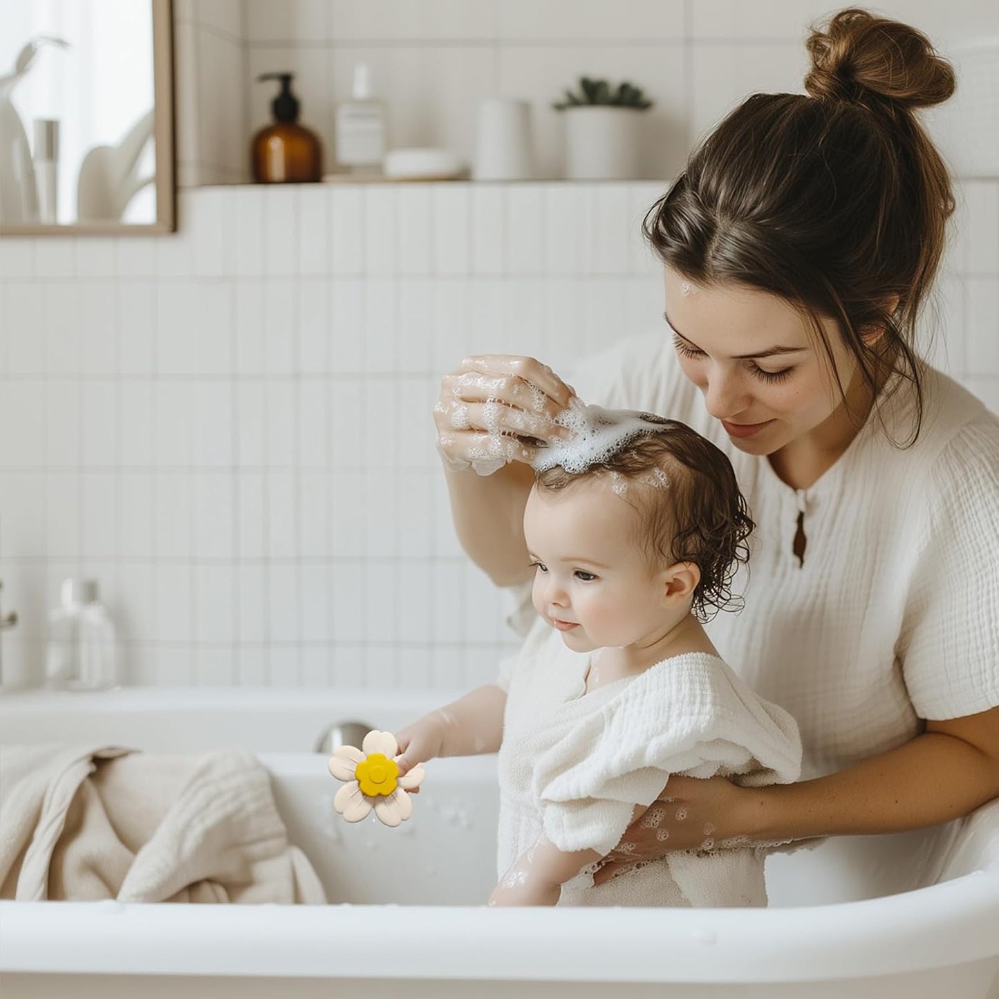 Suction Cup Spinner Toys | Baby Bath Toys for Kids Ages 1-3 | Suction Toys, Baby Toys, Sensory Toys for Car Travel, Table, Highchair, Window, Bathtub (Sand+Cream)