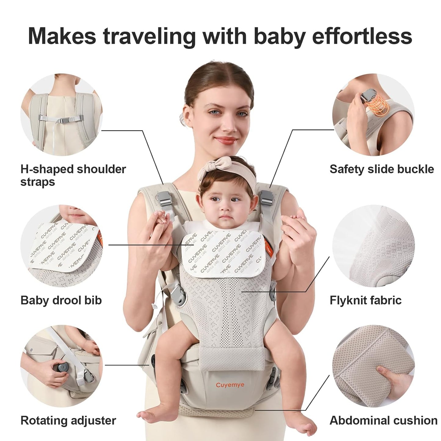 Baby Carrier with Hip Seat, 2-in-1 Forward-Facing Carry for Newborn to Toddler，Knob Design - Precision Adjustment，All Seasons Holder Infant Carriers Fits Waist Sizes up to 45 Inches (Grey)