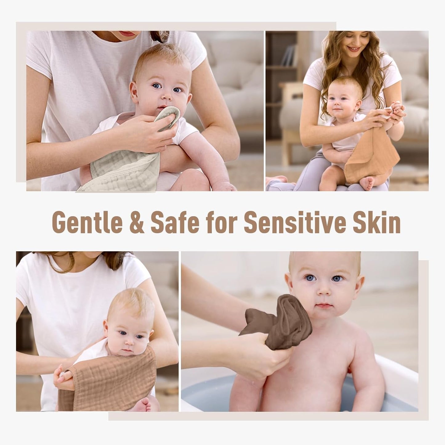 Yoofoss Muslin Burp Cloths for Baby 10 Pack 100% Organic Cotton Baby Washcloths for Boys Girls Large 20''X10'' Super Soft and Absorbent Gradient Brown