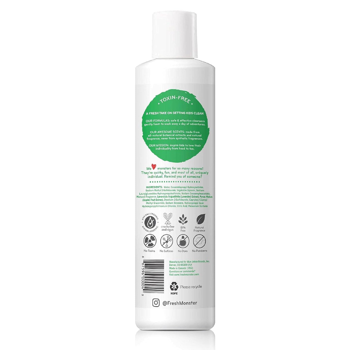 Fresh Monster 2-in-1 Kids Shampoo & Body Wash, Ocean Splash - 8.5oz, Toxin-Free, Hypoallergenic, Natural & PETA Certified Cruelty-Free, Unisex
