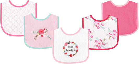 Luvable Friends Baby Cotton Terry Drooler Bibs with PEVA Back, Transportation, One Size