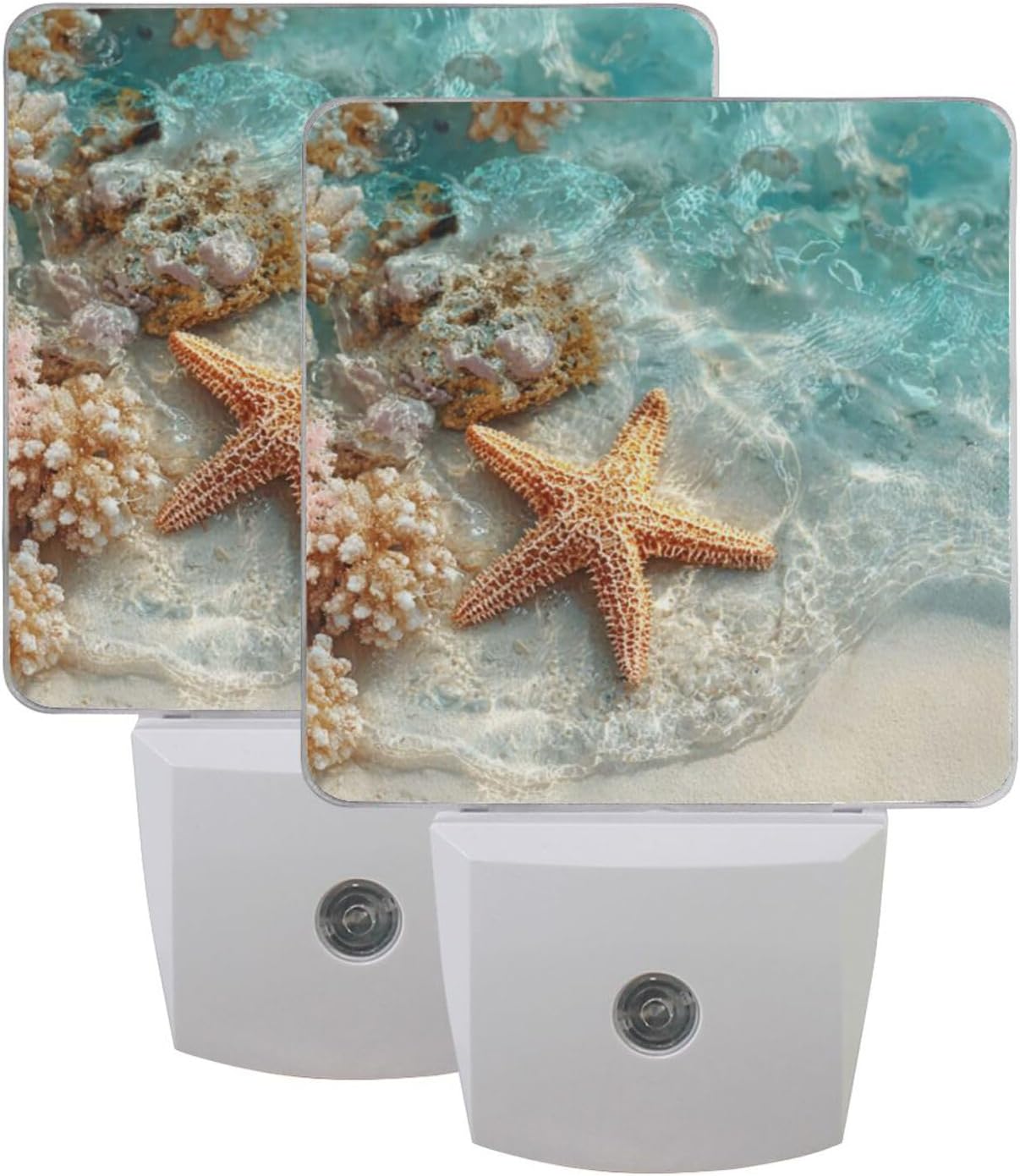 Aslsiy Night Light for Kids Starfish and Coral Summer Beach Sea (1) Plug in Wall Lamp LED Dusk to Dawn Sensor Energy Saving Nightlight for Boys Girls Men Women