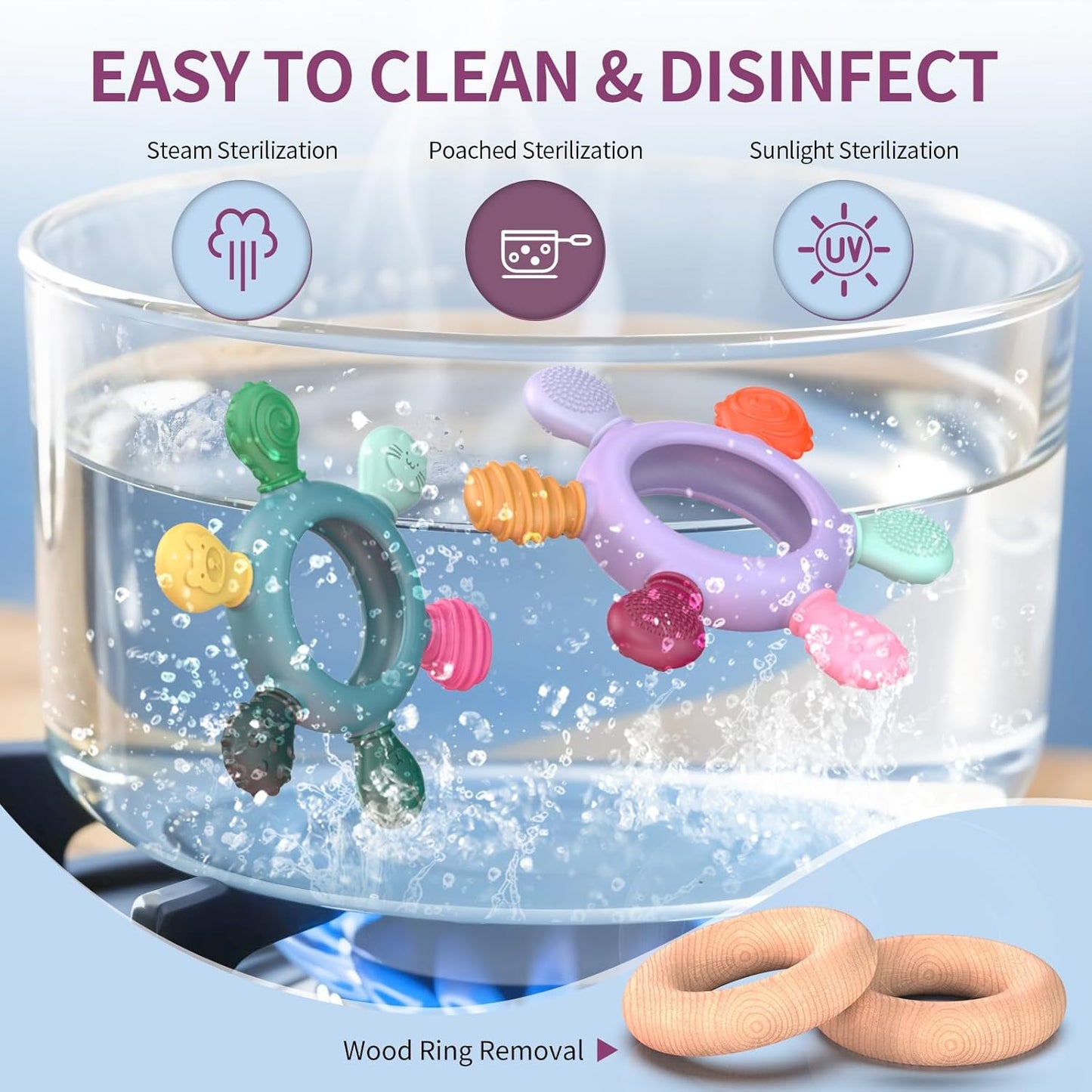 akolik Teething Toys for Babies, Baby Teethers Toy Teething Ring Silicone, Grasping Teething Toy, BPA Free Teething Newborn Accessories for Baby 0 3 6 9 12 18 Months (Purple)