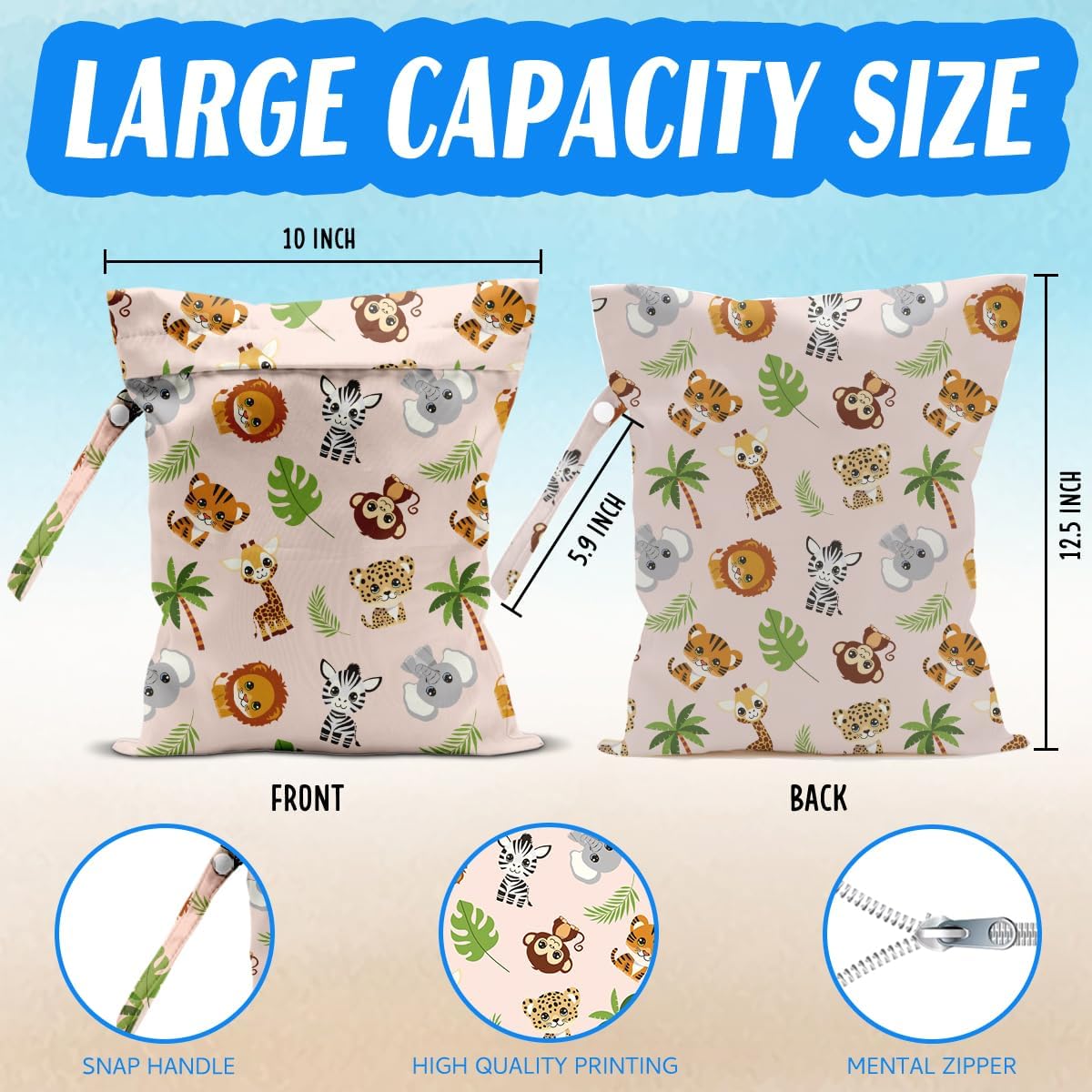 Wet Bag for Baby Swimsuit Dirty Clothes Diaper Yoga Gym, Wet Dry Bag, Beach Vacation Essential for Travel Poor Bathing Daycare Diapers