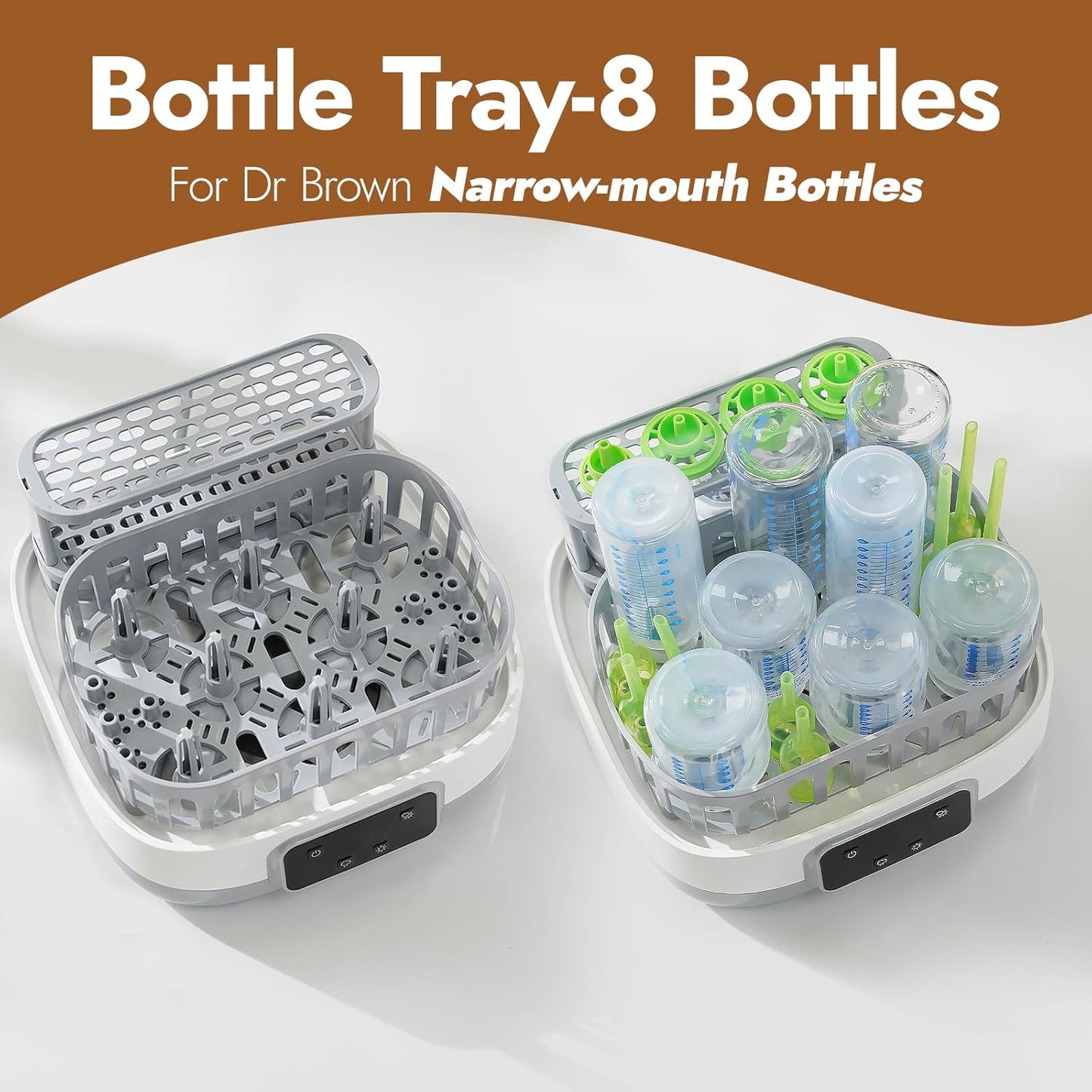 NCVI 20-Minute Baby Bottle Steamer Sterilizer and Dryer with 2 Bottle Trays for 8/6 Bottles, Fast Electric Steam Sterilization Disinfection for All Bottles, Pacifiers, Teether and Breast Pump Parts