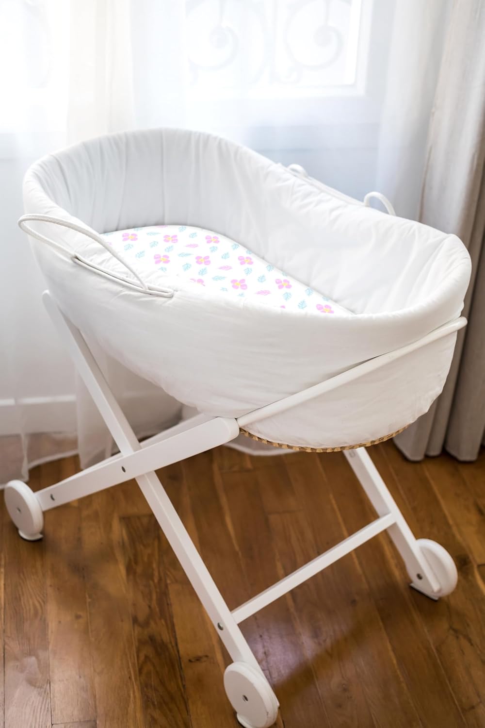 3-Pack Organic Jersey Cotton Bassinet Fitted Sheets – Fits 32 x 16 x 4 Inch Pads – Compatible with Halo, Snoo, Graco, Dream On Me, Delta – for Oval, Hourglass, and Rectangular Bassinet Mattresses