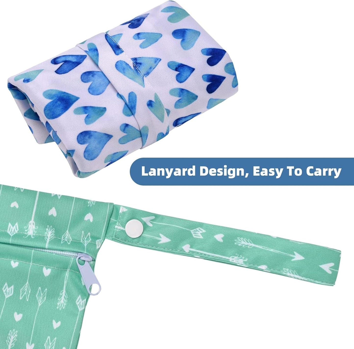 2pcs Cloth Diaper Wet Dry Bags Waterproof Reusable with Two Zippered Pockets Stroller Travel Beach Pool Daycare Soiled Baby Item Yoga Gym Bag for Swimsuits or Wet Clothes-Green Hearts