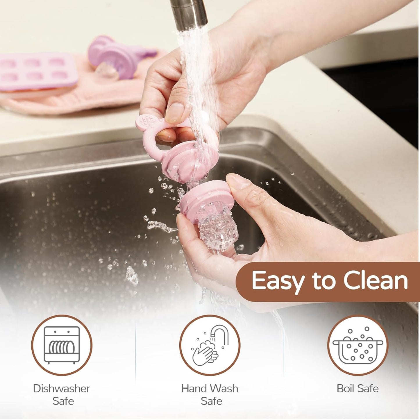 2 Pack Silicone Baby Fruit Feeder with Mini Freezer Tray, Breastmilk Popsicle Molds for Infant Teething Relief, Baby Teethers, Fresh Food Feeder for Safe Infant Self Feeding - Purple