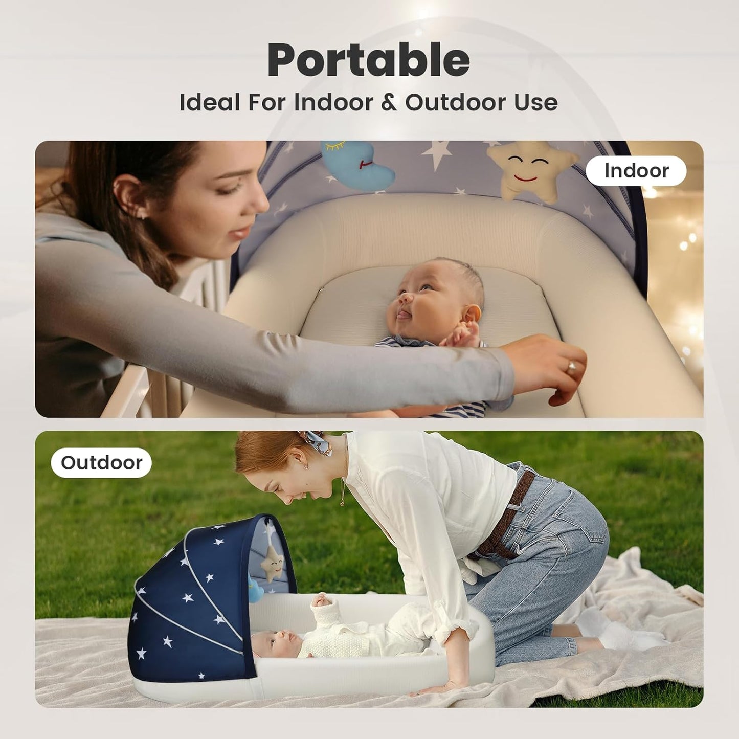 Portable Baby Bassinet- Travel Bassinet for Newborn and Infant, Suitable for Indoor & Outdoor Carry, Lightweight Foldable Washable, Portable Bassinet for Baby Travel, Portable Travel Bassinet, Blue