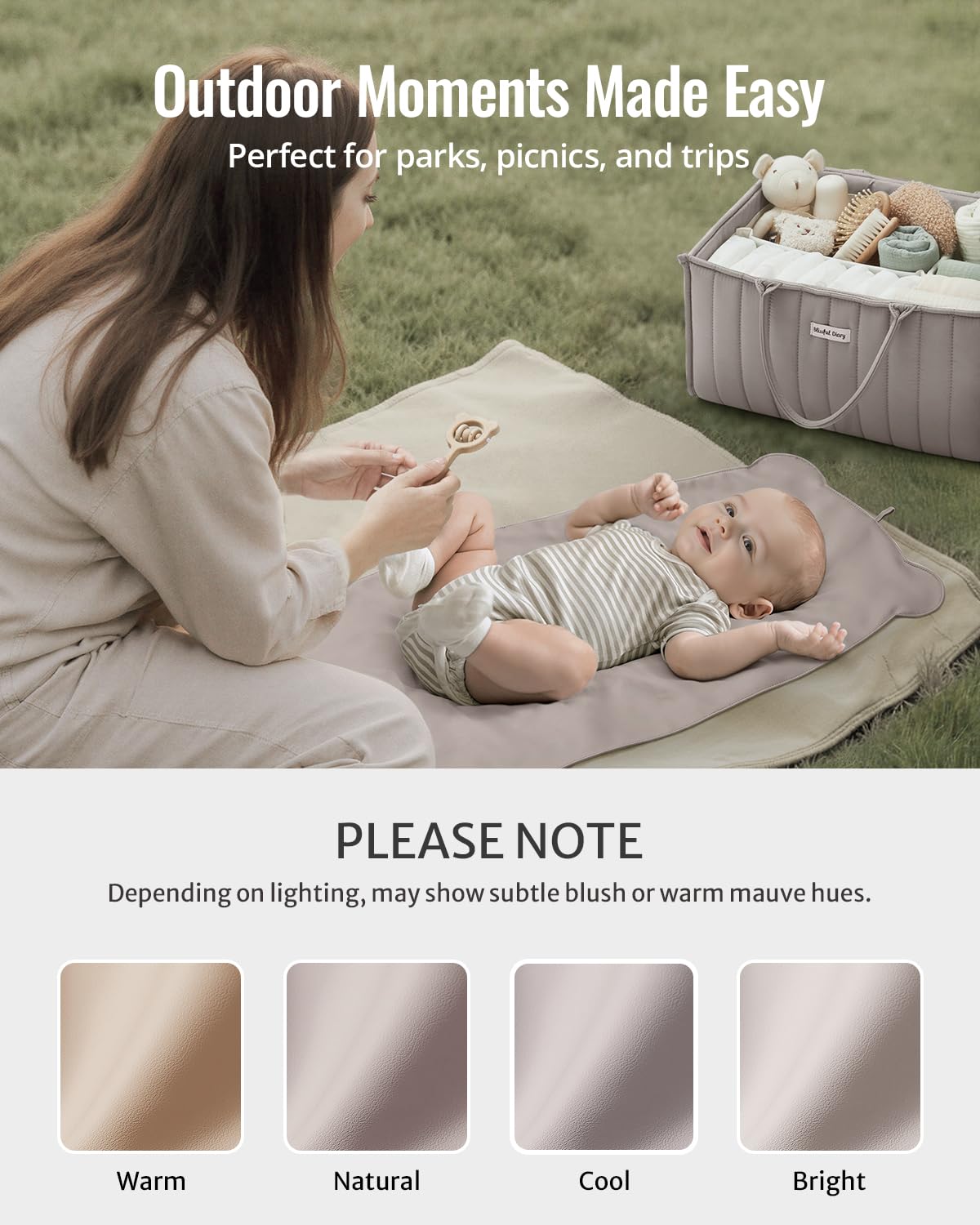 Blissful Diary Vegan Leather Portable Changing Pad, Wipeable & Waterproof Baby Change Mat in Diaper Bag, Travel Essential & Registry Gift, Taupe