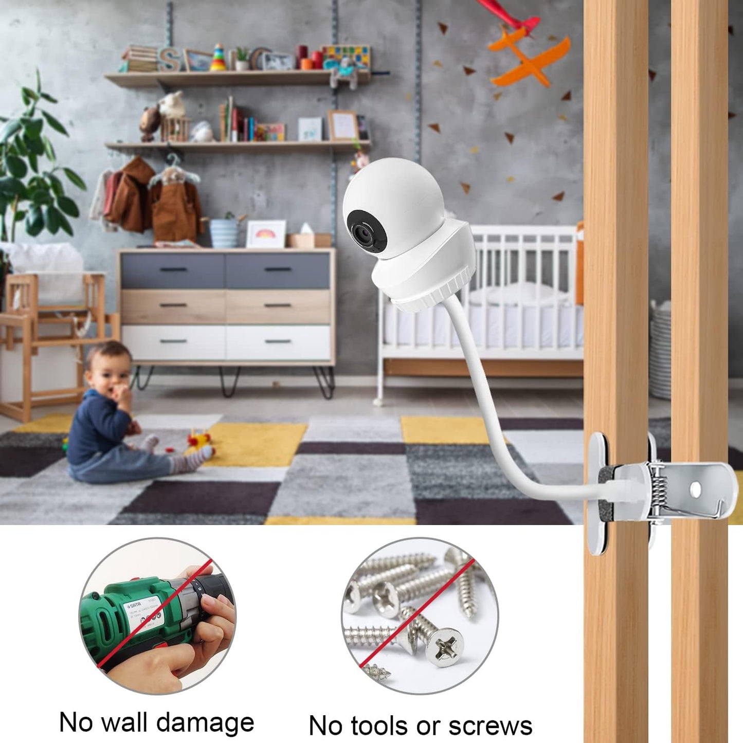 Baby Monitor Mount Compatible with Babysense HD S2/ V43 Monitor and Other Baby Monitor with 1/4 Threaded Hole 15.7 inches Flexible Clip Clamp Mount Long Gooseneck Arm