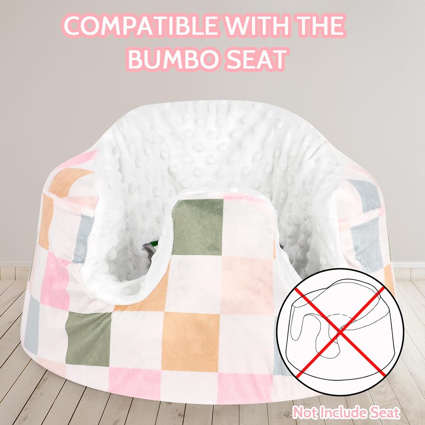 DILIMI Minky Seat Cover Compatible with Bumbo Seat, Removable Ultra Soft Comfortable Warm Seat Slipcover for Baby Girl and Boy, Colorful Checkered