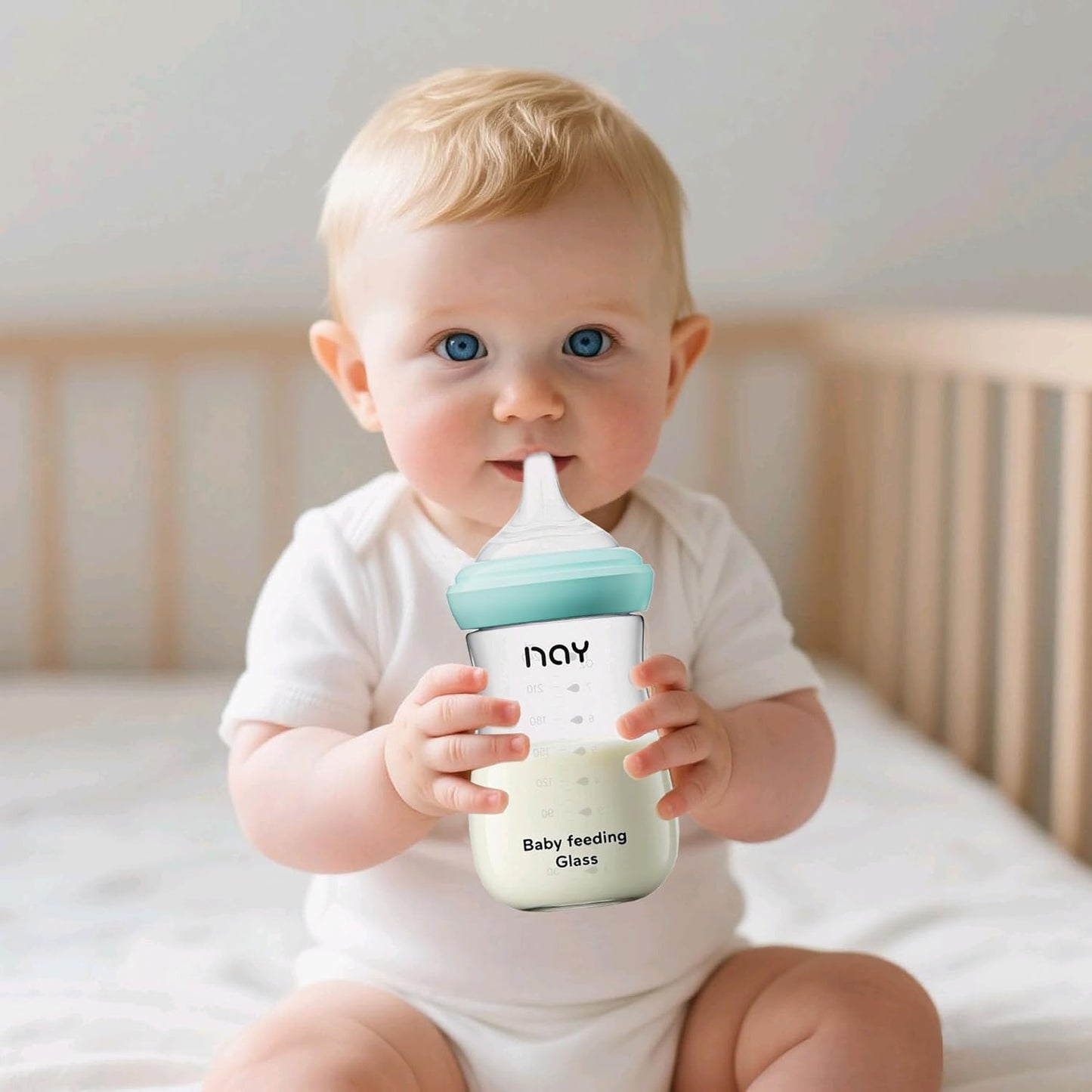 Natural Glass Baby Bottle for Breastfeeding Babies, 8oz Anti-Colic Baby Bottle with Natural Response Nipple(M), Clear, Wide Neck, 4 Pack, 3 Months+