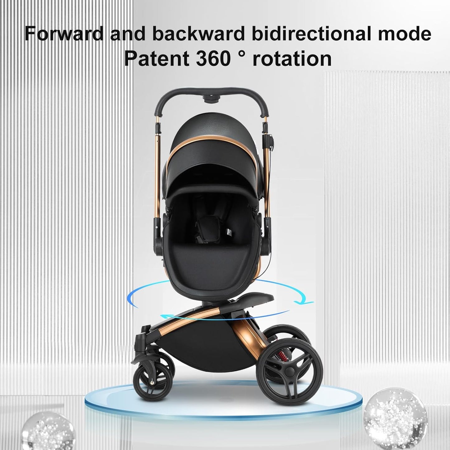 PU Leather 2 in 1 Baby Stroller with 360° Rotatable Seat, Convertible Pram, Reversible Standard Stroller, Portable Infant Carriage, Foldable High Landscape Pushchair Toddler Newborn (HR001-White)