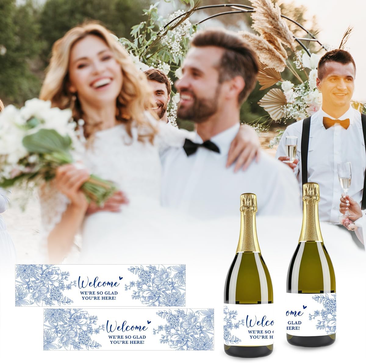 100PCS Wedding Water Bottle Labels Waterproof Greenery Floral Wraps Sticker for Water Bottle Baby Shower Bottle Label for Bridal Shower Party Welcome A08