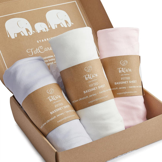 Bassinet Fitted Sheets for 4moms Mamaroo Sleep Bassinet - Fits 18 x 30 Inch Oval Bassinet Mattress - Buttery Soft, Premium Stretchy Jersey Knit Sheets - Pale Pink + Lavendar + Cloud, 3 Pack