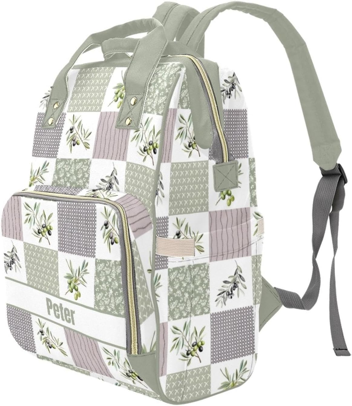 Personalized Olive Diaper Bag with Name – Custom Baby Bag, Nursing Tote Backpack for Mom, Custom Name Mommy Daypack, Shower Gift for Baby