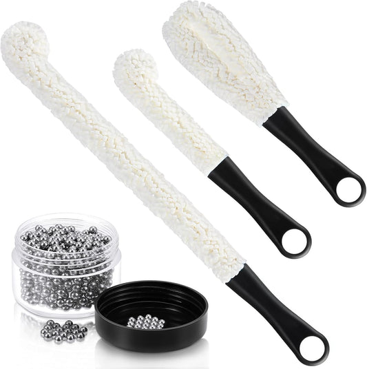 3 Pieces Decanter Cleaning Brush Flexible Bottle Scourer and 400 Pieces Reusable Decanter Cleaning Beads Household Tools for Wine Decanters Goblets Glasses Cups (Black Handle)