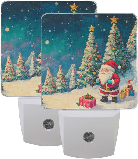 Aslsiy Night Light for Kids Christmas Night Fairy Santa Trees Plug in Wall Lamp LED Dusk to Dawn Sensor Energy Saving Nightlight for Boys Girls Men Women