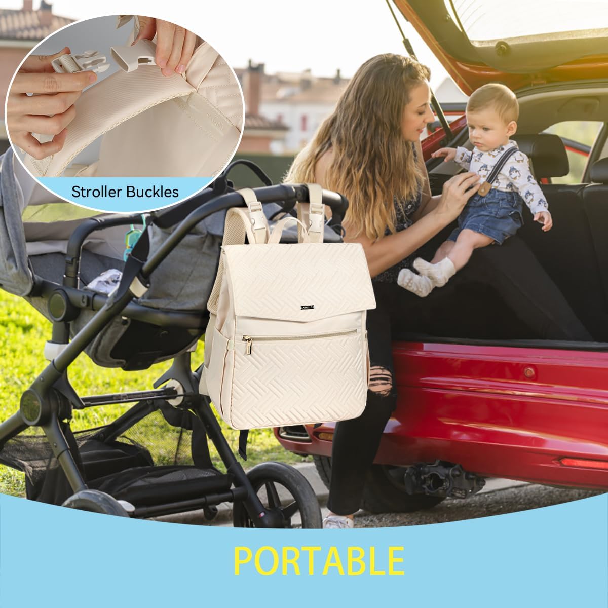 LANDICI Diaper Bag Backpack, Multifunction Waterproof Baby Diaper Bags with Changing Pad, Stroller Straps, Travel Essentials Stylish Back Pack for Mom Dad Boy Girls Toddler, Apricot
