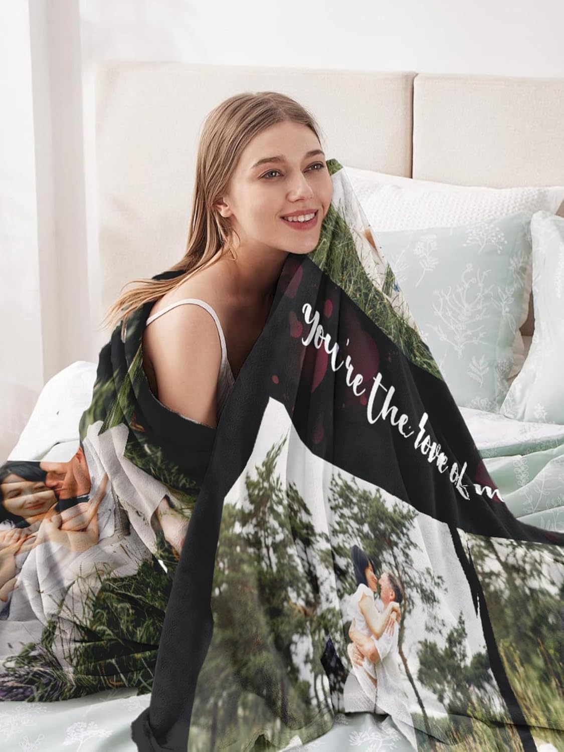 Personalized Blanket with Photos Text Custom Blanket with Picture Customizable Flannel Blankets Gifts for Mom Dad Couple Girlfriend Boyfriend Wife Husband