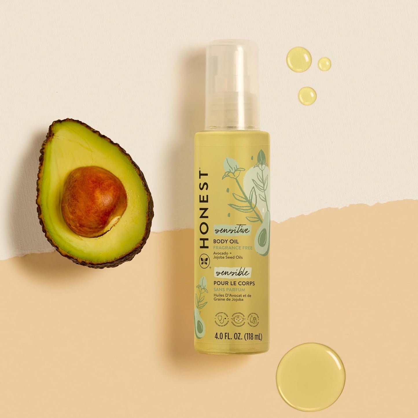 The Honest Company Fragrance Free Moisturizing Body Oil | Nourish + Soothe Baby's Skin | Plant-Based, Hypoallergenic, Vegan | 4.0 fl oz