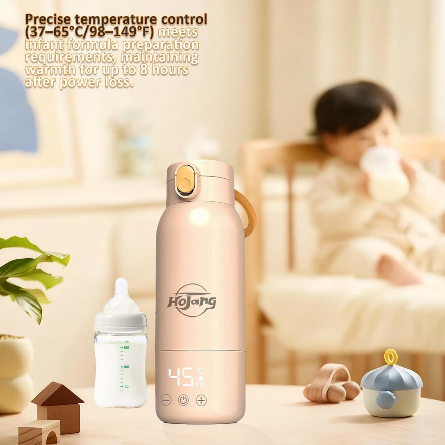 Portable Self-Heating Milk Warmer 520ml, 37-65°C Adjustable Bottle Warmer with Fast Heating & 10800mAh(Power Bank) Long Battery Life, 48W Fast Charge, 8H Heat Retention, Touch Control, LED Display