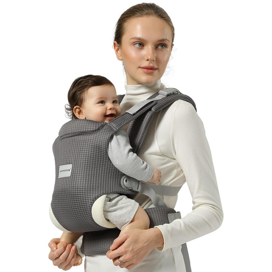 Baby Carrier Newborn to Toddler, Easy Adjustable Toddler Carrier for 7-30lbs, Baby Holder Wrap Carrier, Breathable Mesh Fabric Infant Kangaroo Hip Carriers with Lumbar Support, Grey